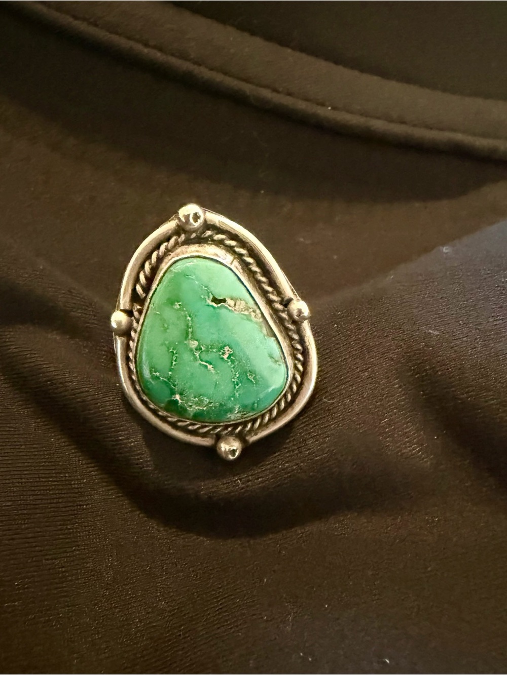 Green Jade Sterling-Style Statement Ring - Size 10
